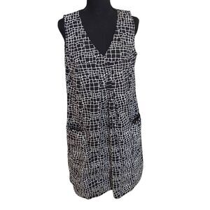 Cali Girls Womens V-Neck Sleeveless Cotton A-Line Dress Black White Size Small